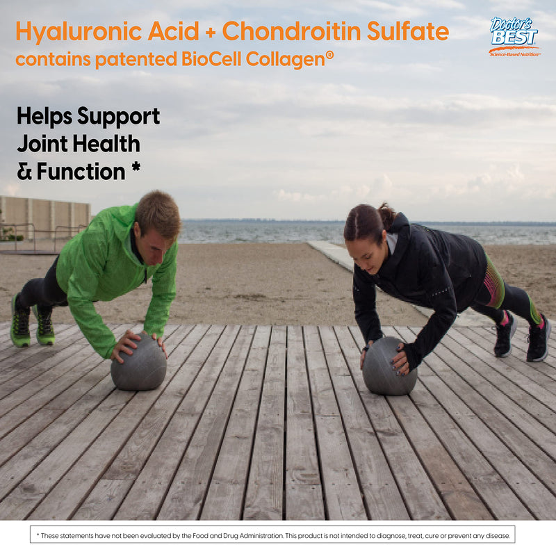 [Australia] - Doctor's Best Hyaluronic Acid with Chondroitin Sulfate, Featuring BioCell Collagen, Non-GMO, Gluten Free, Soy Free, Joint Support, 180 Count (Pack of 1) 