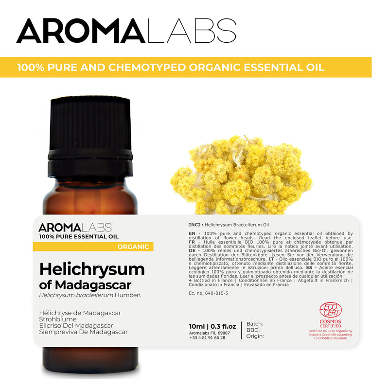 [Australia] - BIO - Helichrysum of Madagascar Essential Oil - 10mL - 100% Pure, Natural, Chemotyped and AB/Cosmos Certified - AROMA LABS (French Brand) 10 ml (Pack of 1) 