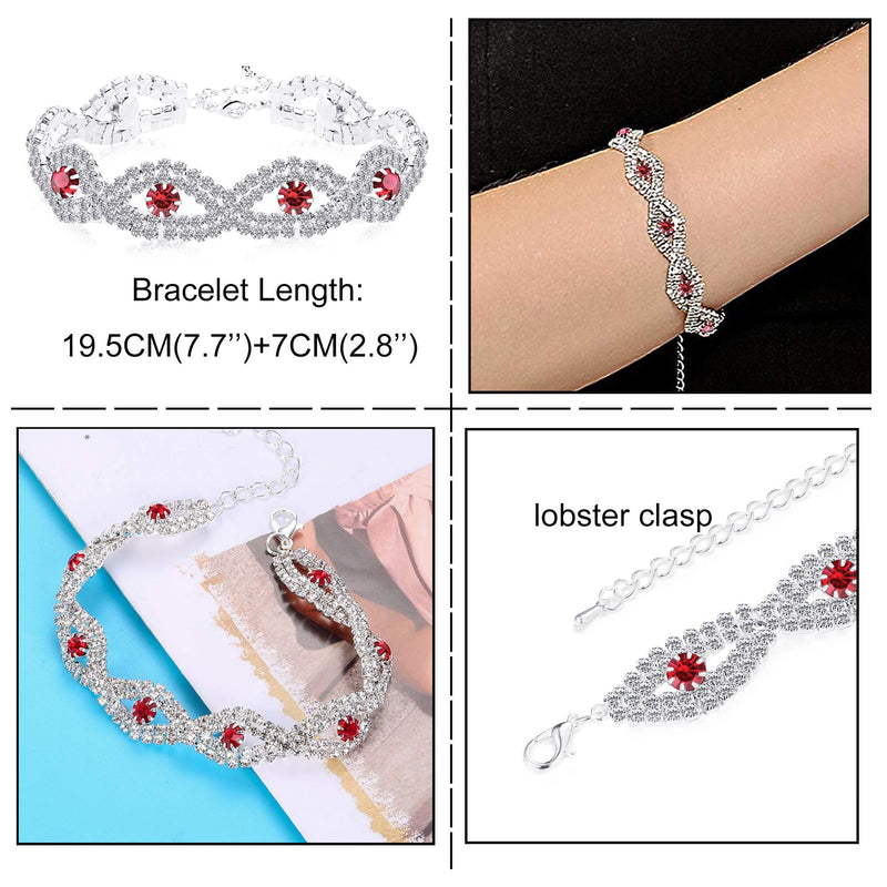 [Australia] - Fiasaso Crystal Bridal Jewelry Set for Women Rhinestone Necklace Earrings Bracelet Wedding Bridesmaid D: 3pcs-red 