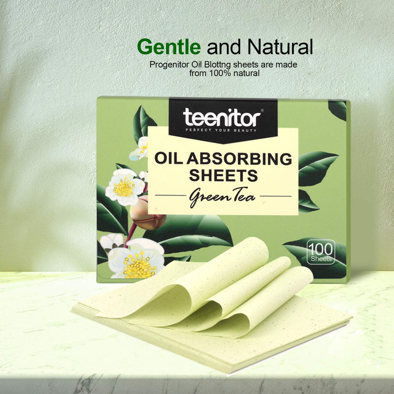 [Australia] - Teenitor Oil Blotting Sheets, 100 Sheets Green Tea Oil Absorbing Tissues Paper, Large 10cmx7cm Oil Blotters, Oil Blotting Paper 1 