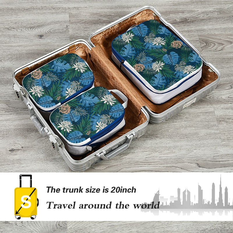 [Australia] - ALAZA Compression Packing Cubes for Suitcases 3 Set, Blue Tropical Travel Luggage Organiser Packing Cubes for Clothes Shoes Home Storage One Size Tropical 157 