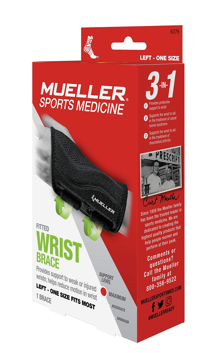 [Australia] - Mueller Sports Fitted Wrist Brace OSFM - Black, Left - Each # 6276 