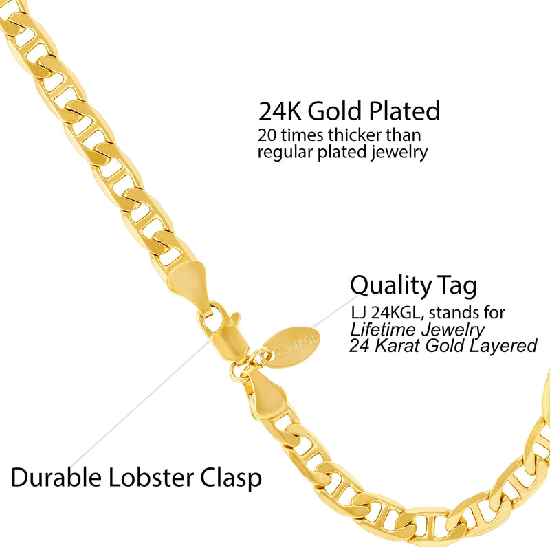 [Australia] - Lifetime Jewelry 6mm Mariner Link Chain Anklet for Women & Men 24k Gold Plated 10.0 Inches 