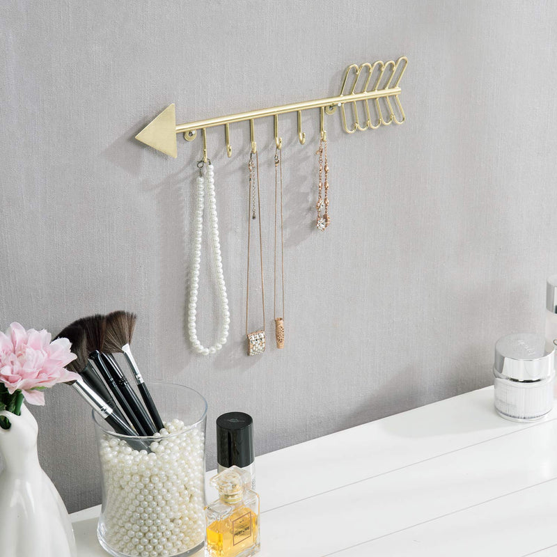 [Australia] - MyGift 6 Hook Modern Arrow Design Brass Tone Metal Wall Mounted Jewelry Organizing Hanging Necklace Rack 