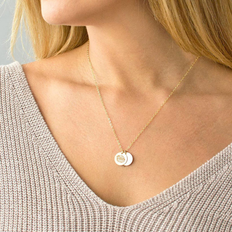 [Australia] - EPIRORA Dainty Coin Necklaces for Women, Gold Birth Month Flower Round Disc Engraved Floral Pendant Necklace Personalized Birthday Gifts for Mom Wife Daughter April-Daisy 