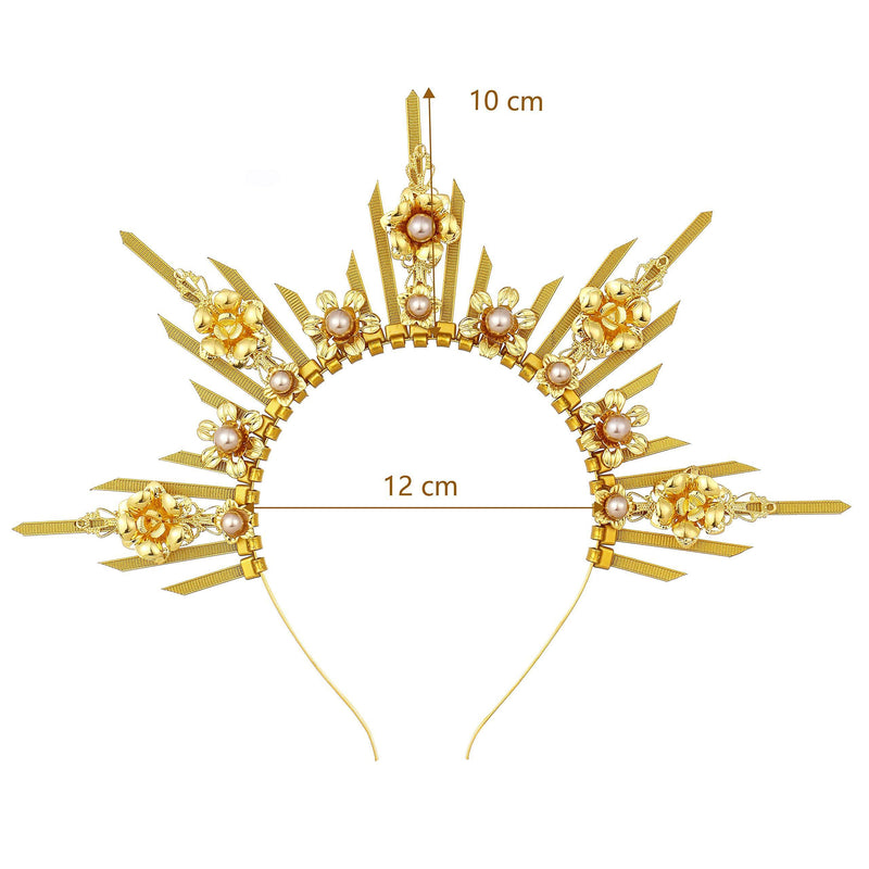 [Australia] - Fantherin Mary Crown Headband Spiked Zip Tie Crown Sunburst Goddess Headpiece with Butterfly Style-1-gold 