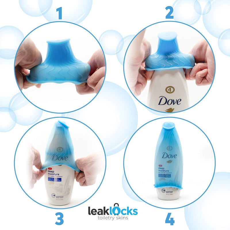 [Australia] - Leak Locks: 4 Pack Toiletry Skins for Leak Proofing Travel Containers in Luggage. Protects Standard and Travel Sized Toiletries. Reusable Accessory for Travel Bag, Suitcase and Carry On Luggage. 