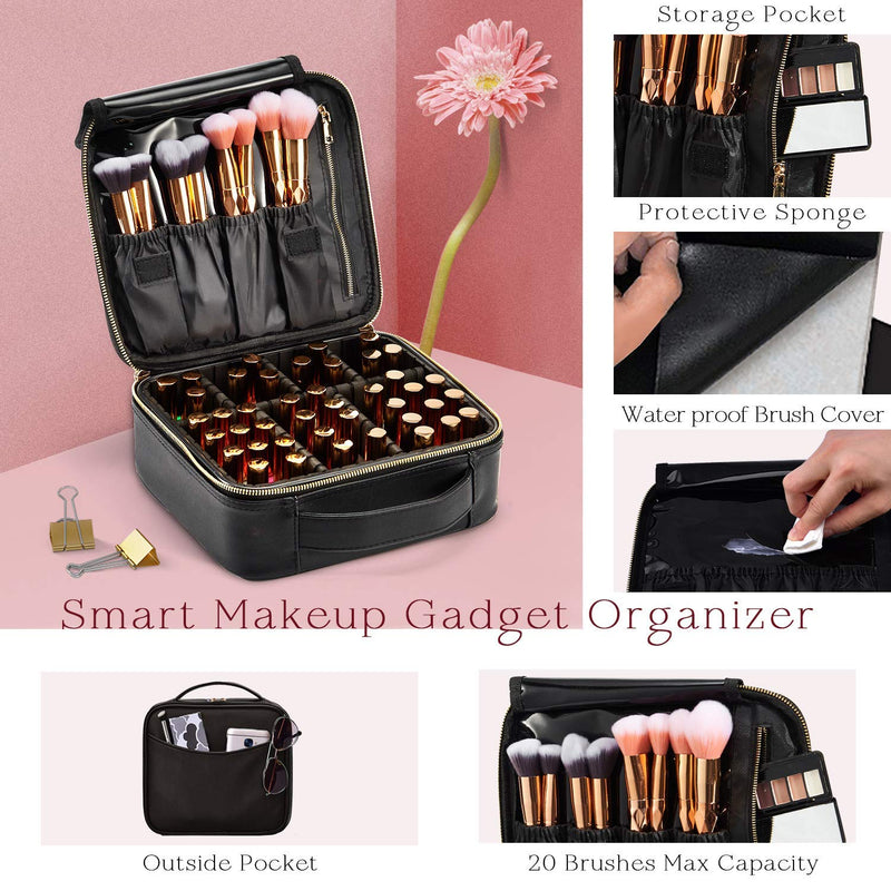 [Australia] - Stagiant PU Leather Pocket Makeup Bag Cosmetic Case Travel Beauty Box Hairdressing Tools Organiser Storage Box Make Up Train Case with Removable Compartment, Black 