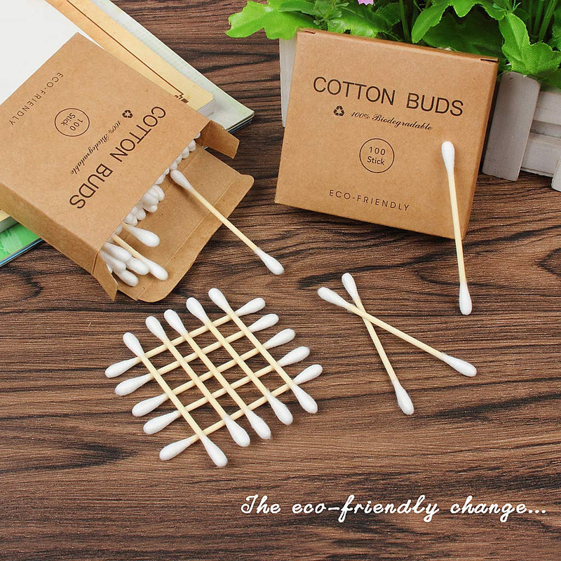 [Australia] - SWKJ 2 Packs Set(200 PCS) Bamboo Cotton Buds Eco-Friendly Cotton Ear Buds Swabs with Bamboo Handle Recyclable and Biodegradable Cotton Swabs for Makeup Cleaning Ear Cleaning and Wound Cleaning 