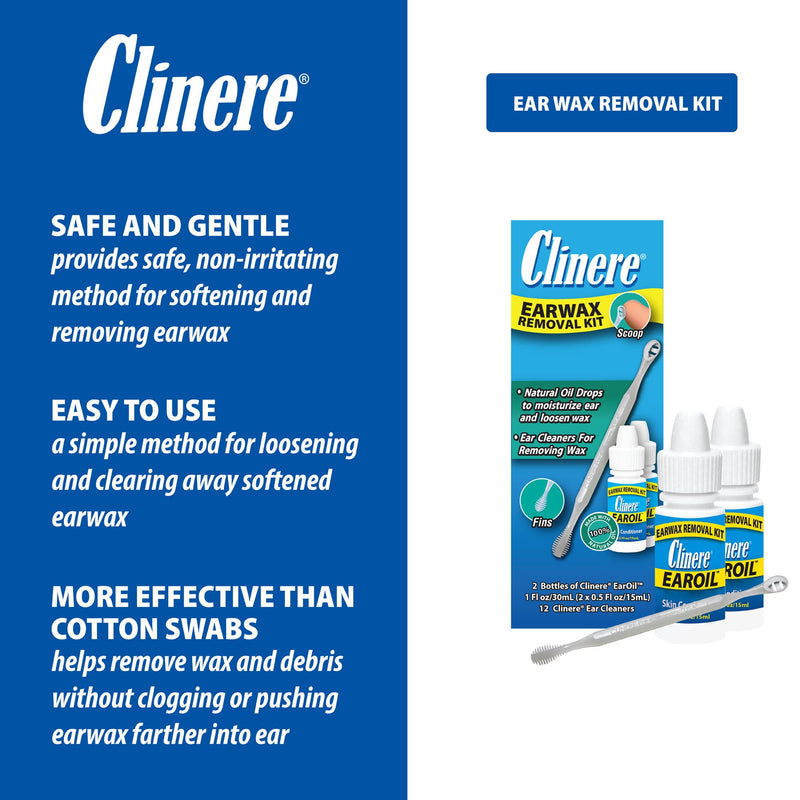 [Australia] - Clinere® Ear Oil Conditioner & Ear Cleaners Cleaning Care Kit, 12 Count Sticks & 2 x .5 Fl Oz Ear Oil, Safely and Gently Cleans Ear Canal at Home, Ear Wax Cleaner Tool, Itch Relief, Ear Wax Buildup 
