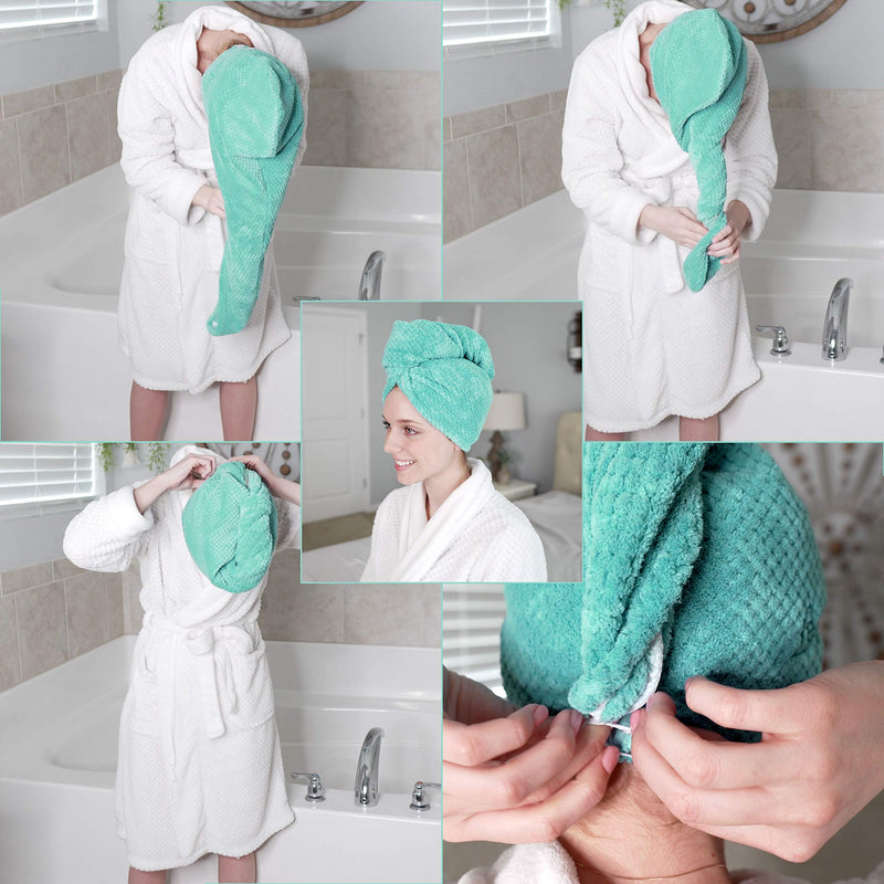 [Australia] - 3 Pack Waffle Microfiber Hair Towel - Upgraded Huge 11" X 30" Super Absorbent & Quick Dry Spa Hair Turban for Curly, Long & Thick Hair, Hair Repair Towel Wrap for Women, Kids, Rapid Drying Hair Caps Emerald Green 