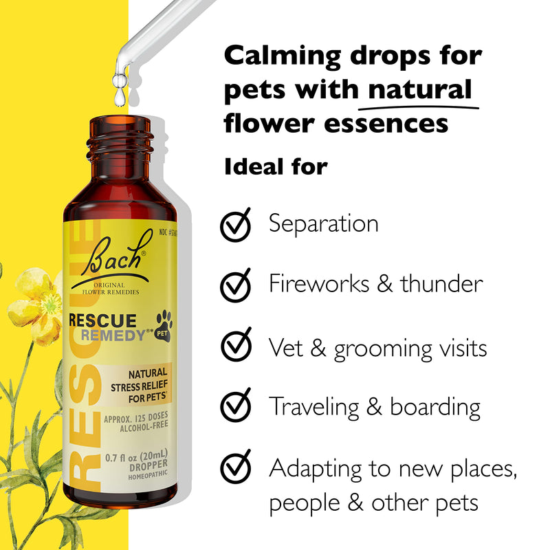 [Australia] - Bach RESCUE REMEDY PET Dropper 20mL, Natural Stress Relief, Calming for Dogs, Cats, and Other Pets, Homeopathic Flower Remedy, Thunder, Fireworks and Travel, Sedative-Free 