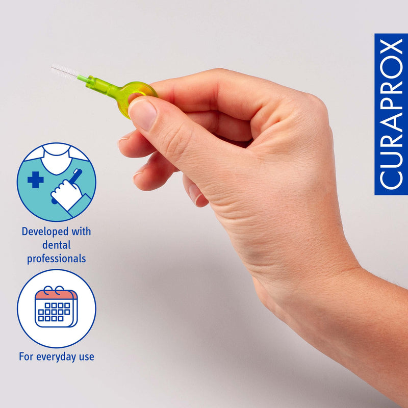 [Australia] - Curaprox CPS 011 Prime Start Interdental Brush Kit, Lime Green - 5 x 1,1mm - 5,0mm Interdental Brushes + 2 Interdental Toothbrush Holders 5 Piece Set 