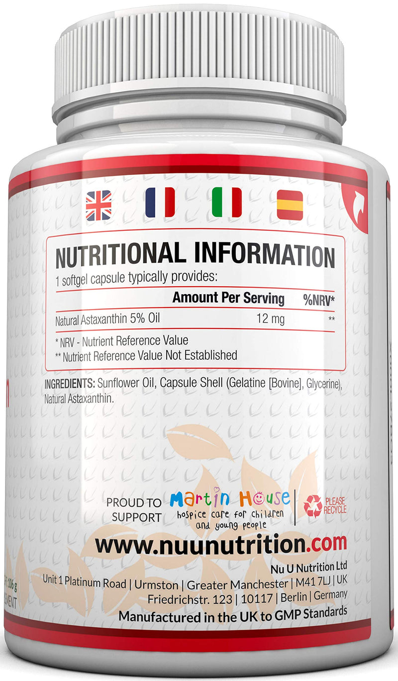 [Australia] - Astaxanthin 5% Oil 12mg | 180 Softgels (6 Month Supply) | Astaxanthin from Nu U Nutrition 