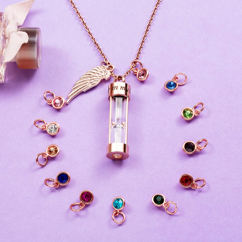 [Australia] - PREKIAR Cremation Urn Necklace for Ashes Timeless Hourglass Memorial Pendant Keepsake Jewelry for Human Pet Ashes with 12 Birthstone Angel Wing Rose Gold Hourglass 