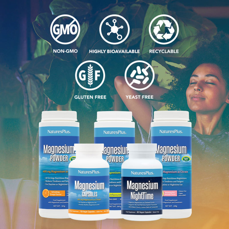 [Australia] - NaturesPlus Magnesium Nighttime - Magnesium Glycinate and Taurate Supplement with L-Theanine, Ashwagandha, Lemon Balm, B6, Hops - Vegan, Gluten Free - 60 Capsules 