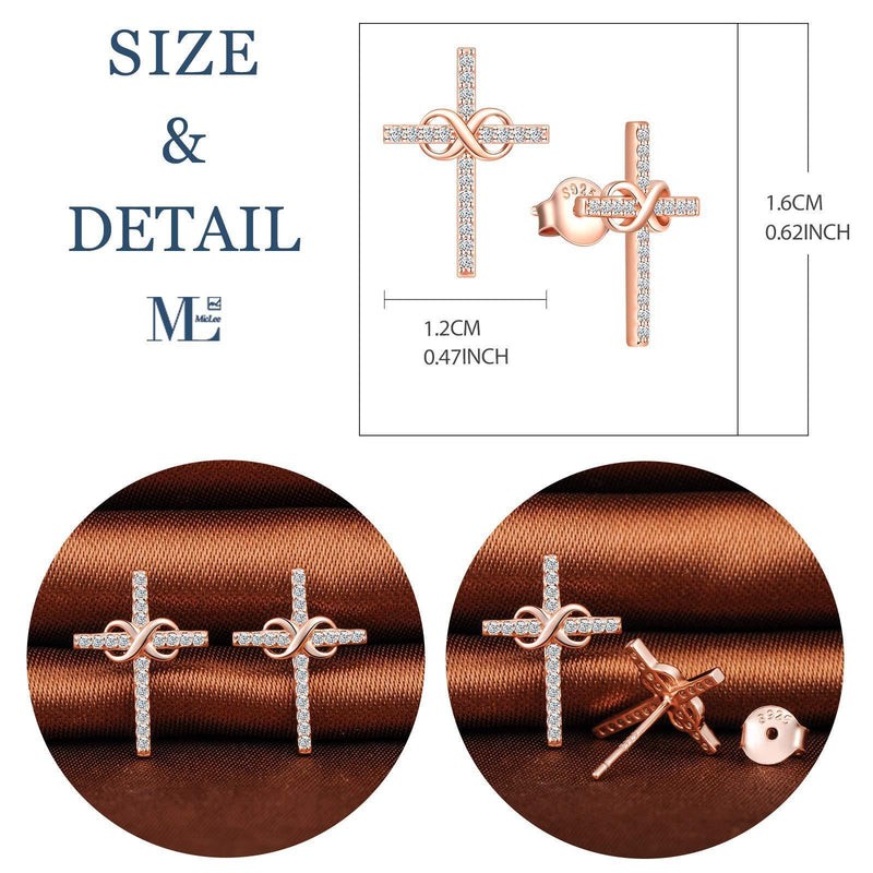 [Australia] - MicLee Woman's girl's Earrings Studs, 925 Sterling silver Cross earrings, cross infinity symbol earrings studs, Inlaid zircon Rose Gold 