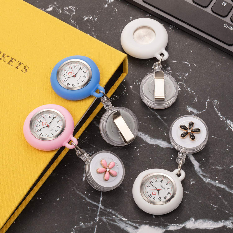 [Australia] - 4 Pieces Nurse Watch for Nurses Doctors, Clip-on Hanging Lapel Nurse Watch Silicone Cover Brooch Fob Pocket Watch Badge Reel Retractable Digital Watch 