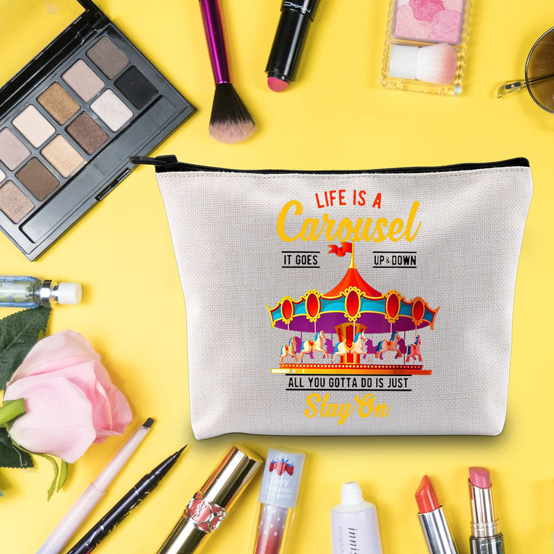 [Australia] - LEVLO Carousel Cosmetic Bag Carousel Inspirational Gift Life is a Carousel It Goes Up & Down You Gotta Do is Just Stay On Make up Zipper Pouch Bag For Women Girls, Life is a Carousel, 