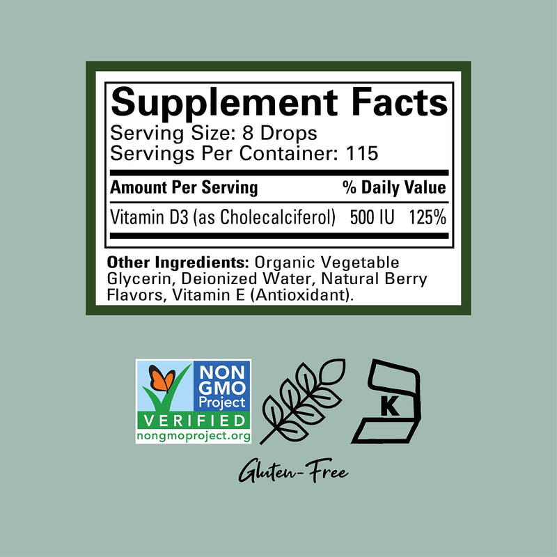 [Australia] - ChildLife Essentials Vitamin D3 - Vitamin D Drops for Kids, Supports Immune, Respiratory, Heart, & Bone Health, All-Natural, Gluten-Free, Non-GMO, 500 IU (12.5 mg) - Natural Berry Flavor, 1 Fl. Oz Bottle (Pack of 3) 1 Fl Oz (Pack of 3) 