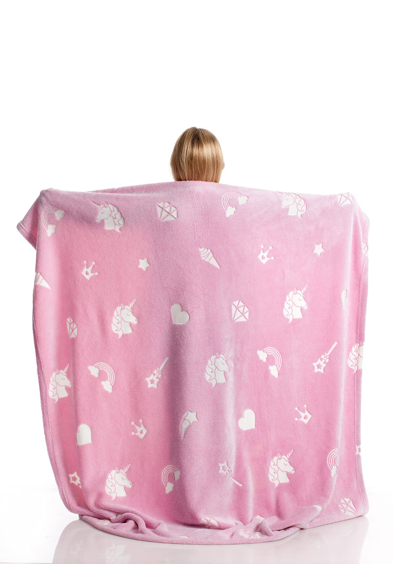 [Australia] - Kanguru Unicorn Glow in The Dark, Super Soft, Cozy, Fluffy, Warm, Throw Fleece Blanket Microfiber for Sofa, Bedroom, Couch, Travel, Kids, Polyester, Pink, 130 x 150 cm 