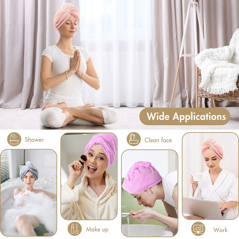 [Australia] - CHOOBY 3+1 Pack Hair Towel Wrap Fast Drying Hair Turban, Anti-Frizz Microfiber Wet Hair Wrap Towel for Women, Ultra Absorbent Hair Dry Towels Cap for Bath Makeup Washing face (Pink/Purple/Gray) Pink/Purple/Gray 