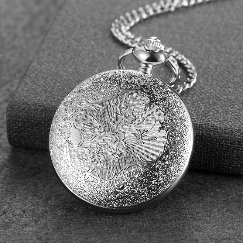 [Australia] - Avaner Antique Bronze Retro Hollow Rose Flowers Openwork Quartz Pocket Watch for Women Girls silver 