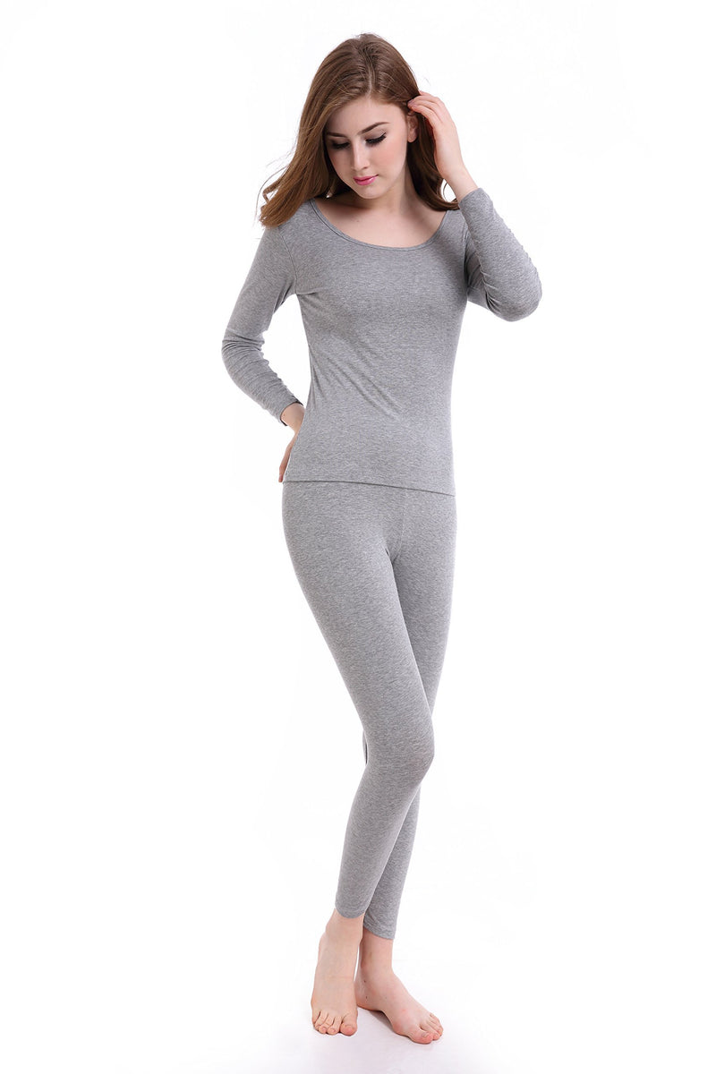 [Australia] - CnlanRow Womens Thermal Underwear Set Scoop Neck Tops & Bottom Ladies Thermals Base Layer L Light Gray 