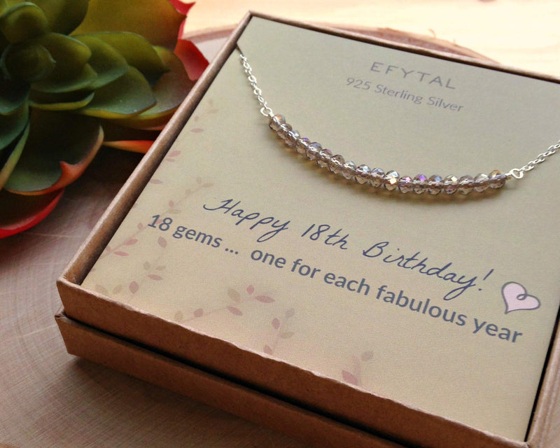 [Australia] - EFYTAL 18th Birthday Gifts for Girls, Sterling Silver Necklace, 18 beads for 18 Year Old Girl, Jewelry Gift Idea 