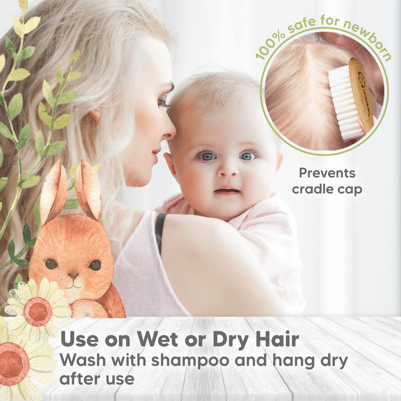 [Australia] - Baby Hair Brush and Baby Comb Set - Wooden Baby Brush with Soft Goat Bristle - Toddler Hair Brush Baby Brush and Comb Set - Baby Brush Set for Newborns - Infant Hair Brush, Cradle Cap (Oval, Walnut) 