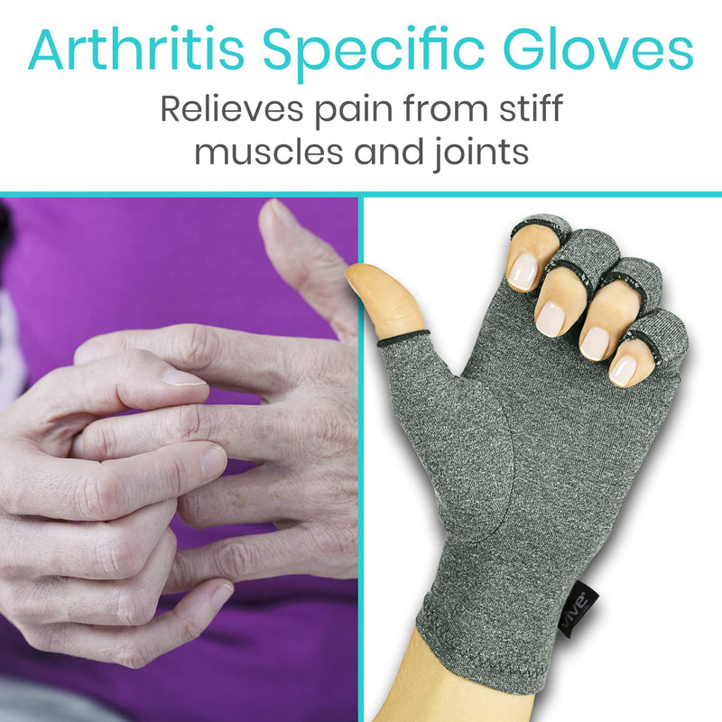[Australia] - Vive Arthritis Gloves - Men, Women Rheumatoid Compression Hand Glove for Osteoarthritis- Arthritic Joint Pain Relief - Carpal Tunnel Wrist Support - Open Finger, Fingerless Thumb for Computer Typing Grey Medium 