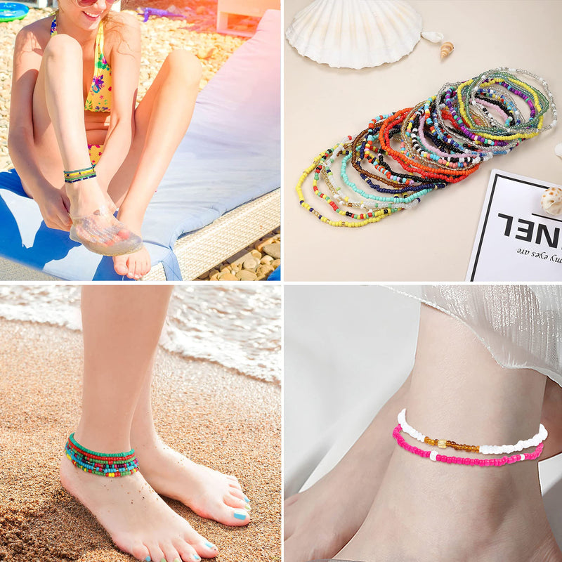 [Australia] - UBGICIG 24 Pieces Handmade Beaded Anklets Bracelets for Women Egirls Beach Boho Colorful Beads Ankle Bracelets Elastic Foot and Hand Chain Jewelry Style1:24Pcs 