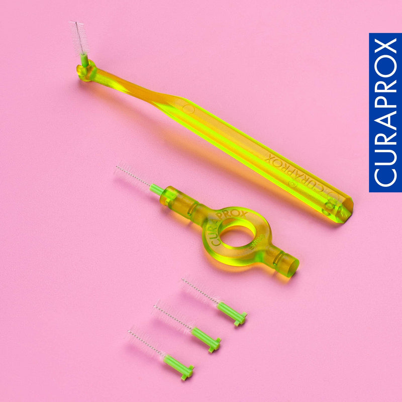 [Australia] - Curaprox CPS 011 Prime Start Interdental Brush Kit, Lime Green - 5 x 1,1mm - 5,0mm Interdental Brushes + 2 Interdental Toothbrush Holders 5 Piece Set 