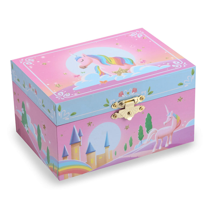 [Australia] - Unicorn Girls Musical Jewelry Box With Star Shaped Mirror, Spinning Unicorn and Unicorn themed Bracelet & Stickers 