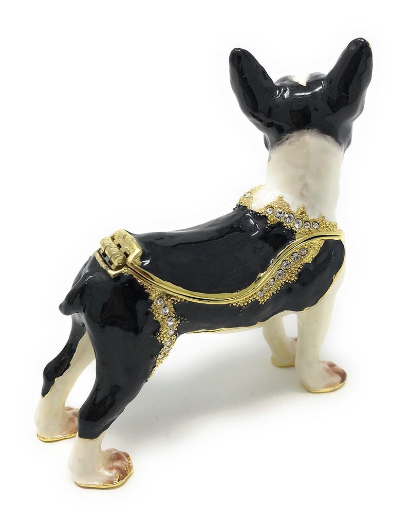 [Australia] - Kubla Crafts Enameled Boston Terrier Dog Trinket Box, Accented with Austrian Crystals 