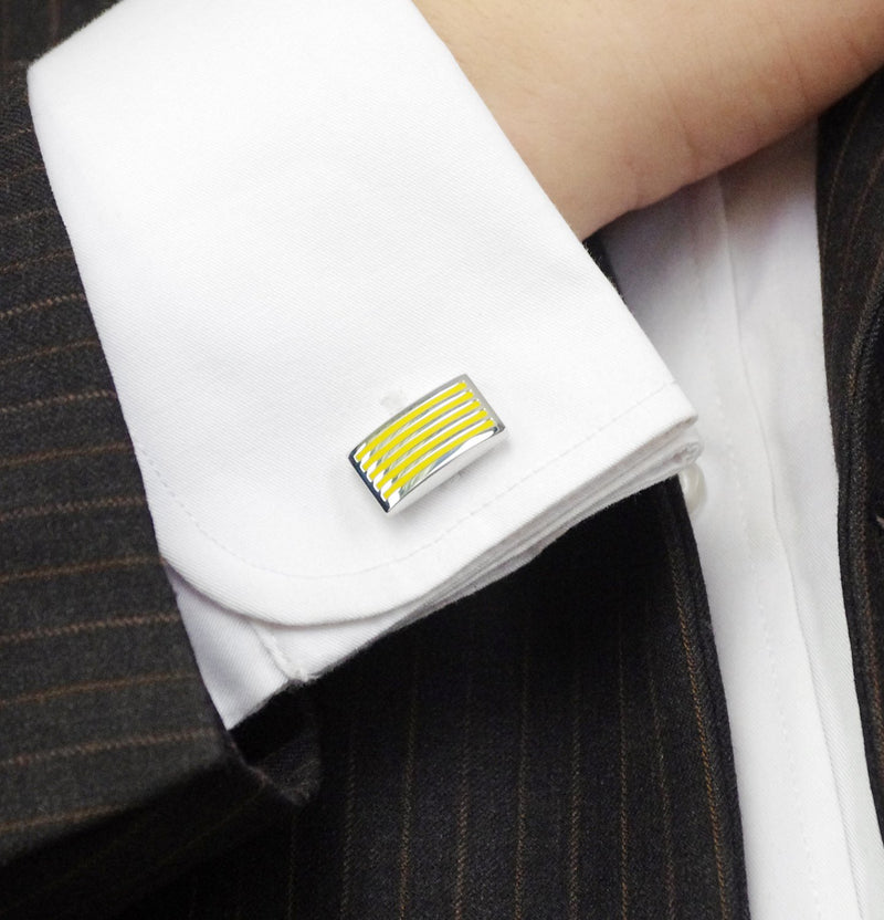 [Australia] - Salutto Men's Five Striped Cufflinks with Gift Box Yellow 