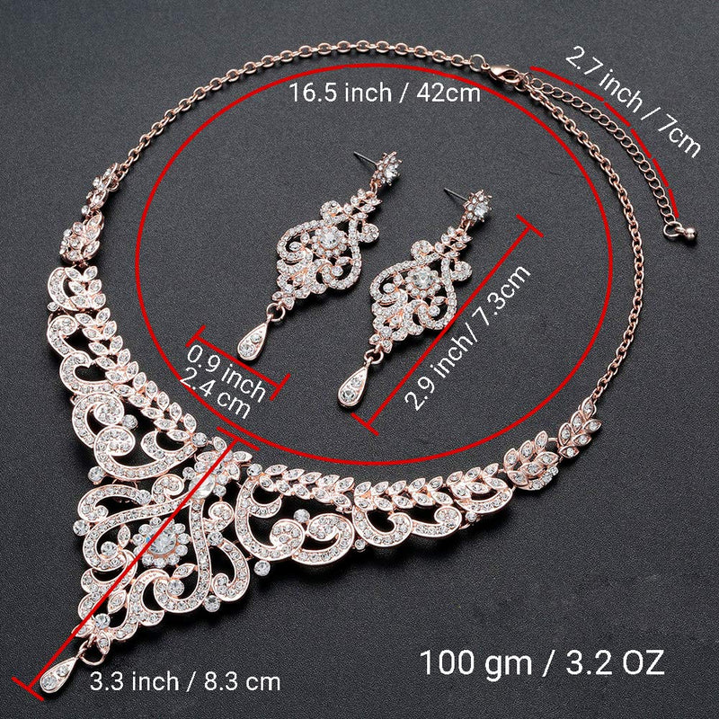 [Australia] - HapiBuy Crystal Wedding Jewelry Set Necklace Earring Set for Women and Brides Rose Gold and Silver Bridal Statement Jewelry Sets 