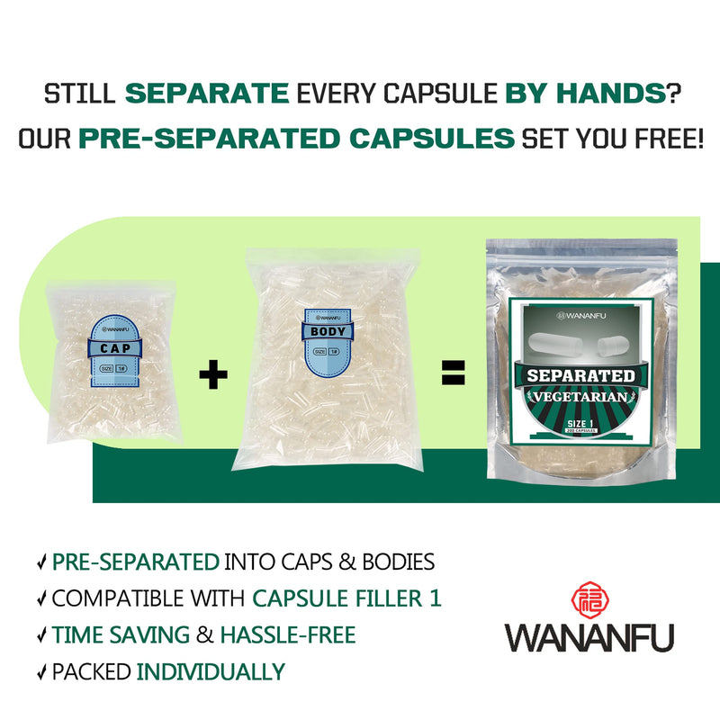 [Australia] - WANANFU Separated Empty Capsules Size 1 Vegetarian (200 Count), Compatible with Capsule Filling Machine Size 1 200 Count (Pack of 1) 