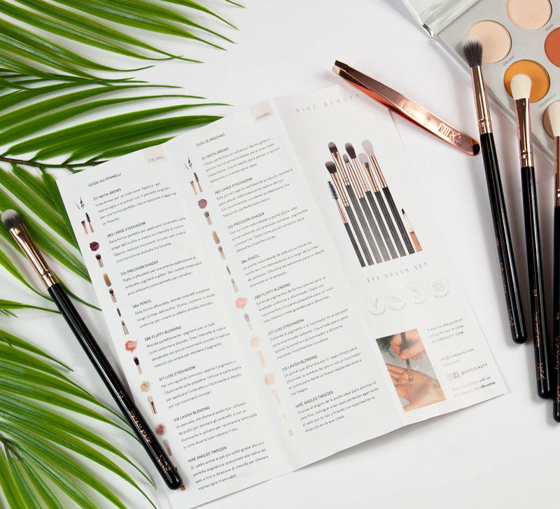 [Australia] - Nir√© Beauty Essential Eye Make Up Brushes Set: Professional Eye shadow Brush Kit with Tweezers, Professional Eyebrow Brush, Precision Eyeshadow Brushes, and Blending Brushes Rose Golden 