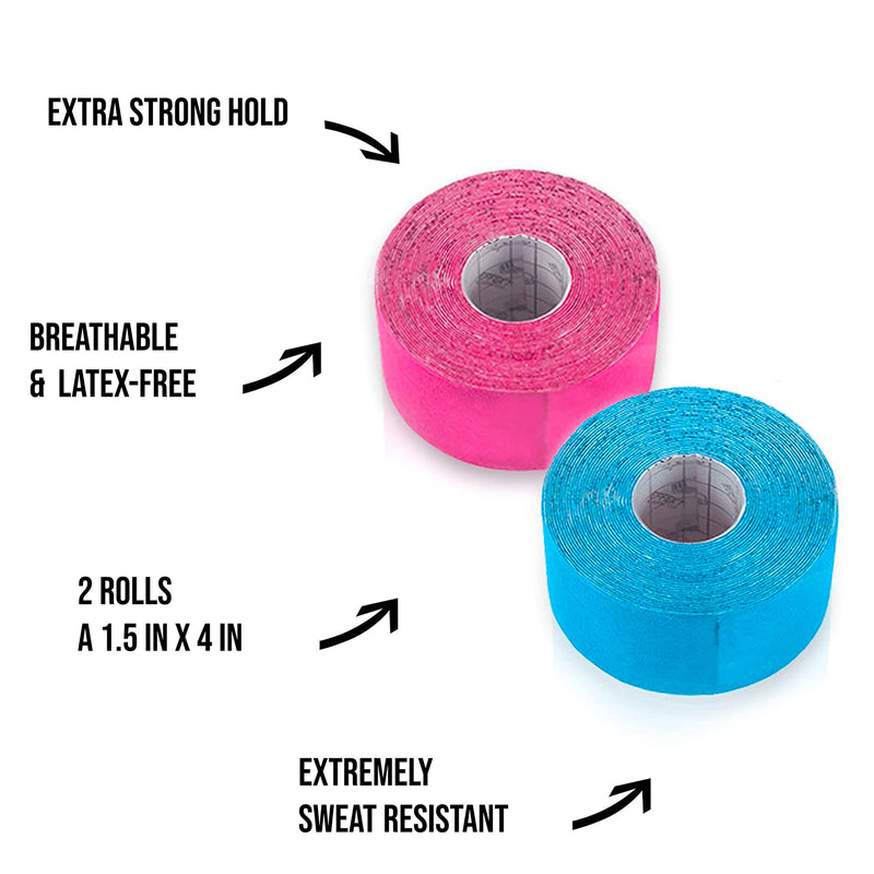 [Australia] - Effekt Manufaktur Kinesiology Tape Waterproof (16 ft x 2 in), 2 Rolls - Elastic Physio Tape for Muscle Support and Injury Recovery, Medical Tape, Kinetic Tape, Durable Kinesthetic Tape (Blue + Pink) Blue + Pink 