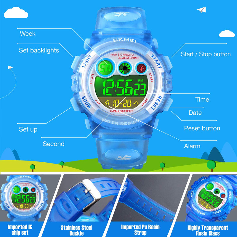 [Australia] - Kids Digital Sport Watch for Boys Girls, Kid Waterproof Electronic Multi Function Casual Outdoor Watches, 7 Colorful LED Luminous Alarm Stopwatch Wristwatch Blue 