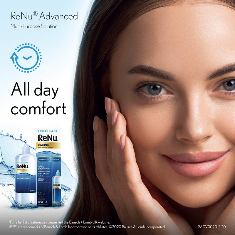 [Australia] - ReNu Advanced Multi-Purpose Contact Lens Solution 1 x 360ml – More Than Clean For Soft Contact Lenses – Condition, Clean, Remove Protein, Disinfect, Rinse and Store your Lenses – Lens Case Included 