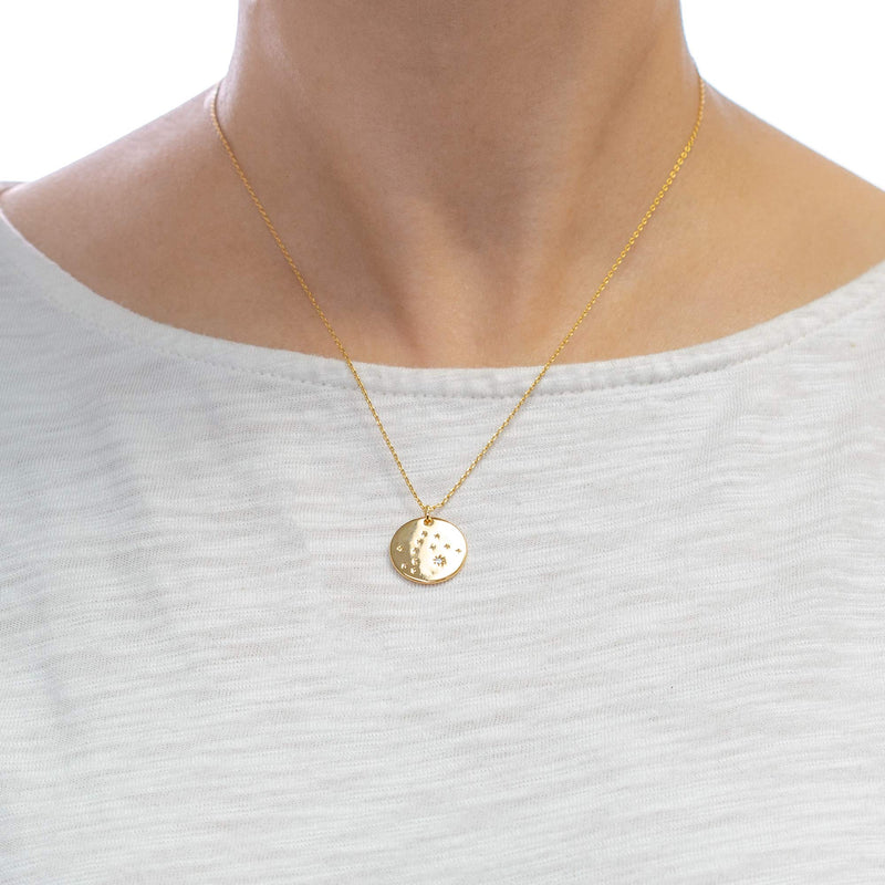 [Australia] - Columbus 14K Gold Plated Astrology Horoscope Constellation Zodiac Coin Necklace Cancer 