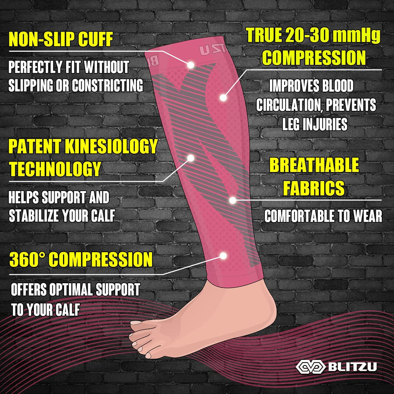 [Australia] - BLITZU 3 Pairs Calf Compression Sleeves for Women and Men Size L-XL, One Blue, One Pink, One Purple Calf Sleeve, Leg Compression Sleeve for Calf Pain and Shin Splints. Footless Compression Socks. 