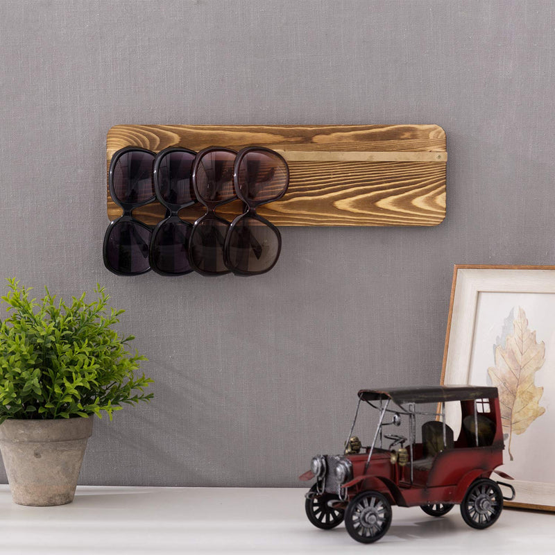 [Australia] - MyGift Rustic Burnt Brown Wood & Brass Tone Metal Wall Mounted Sunglasses Holder Display Organizer Rack 