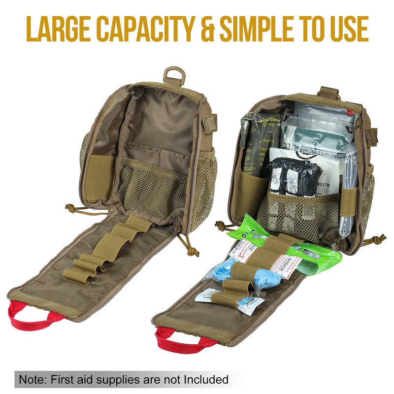 [Australia] - OneTigris Empty IFAK Pouch 8" x 5" MOLLE Trauma Bag with Carry Handle and D-ring for Camping Hunting Hiking Wilderness Car Home Office Sports Coyote Brown 