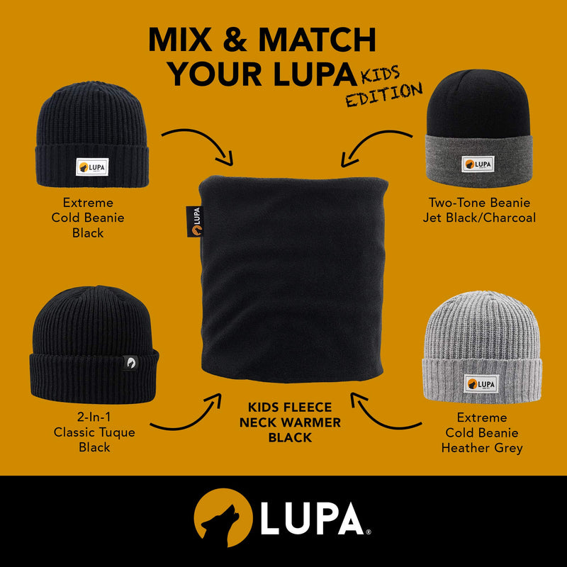 [Australia] - LUPA Kids Canadian Handmade Double-Layer Fleece Neck Warmer Black Small (2-6) 