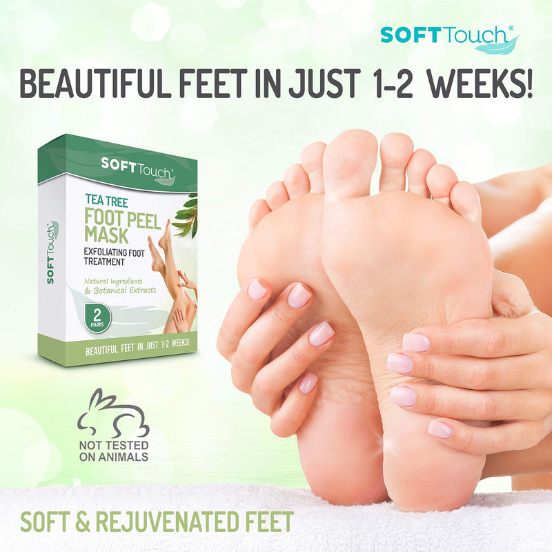 [Australia] - Tea Tree Foot Peel Mask – 2 Pack of Peeling Booties – Foot Care Exfoliating Treatment Repairs Cracked Heels, Calluses & Removes Dead, Dry Skin 