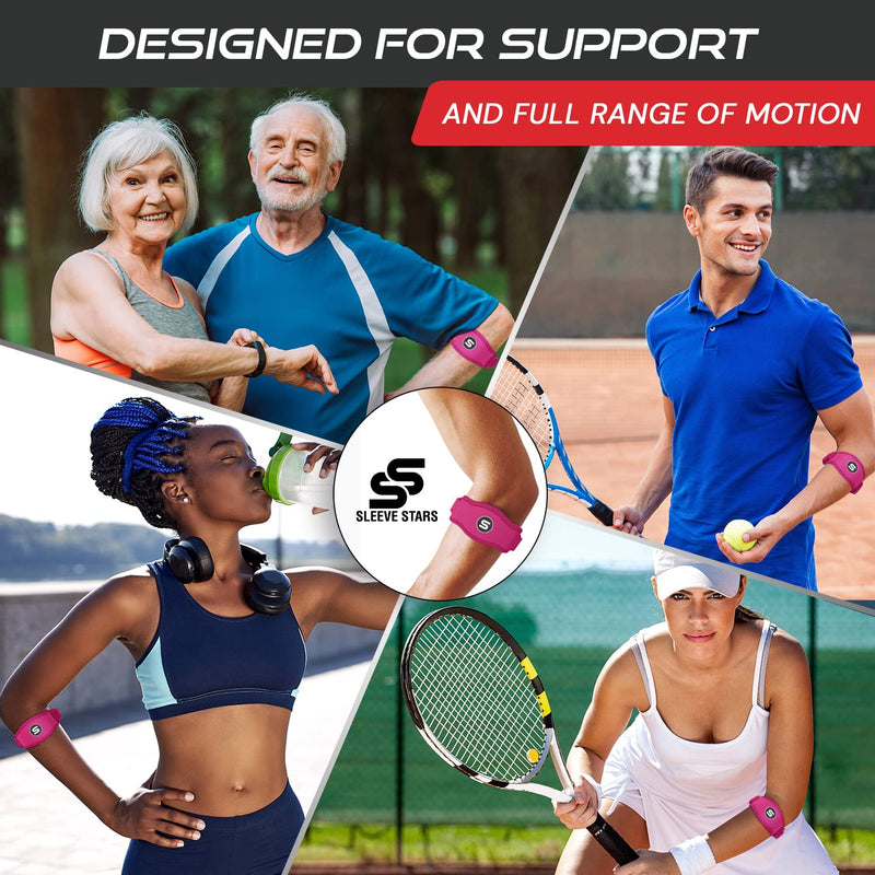 [Australia] - Sleeve Stars Tennis Elbow Brace for Men and Women, Elbow Brace for Tendonitis and Tennis Elbow Strap, Counterforce Brace for Tennis Elbow, Band Relief & Support for Forearm w/ 3 Straps Fits 9-23" (Single/Hot Pink) 1 Hot Pink 