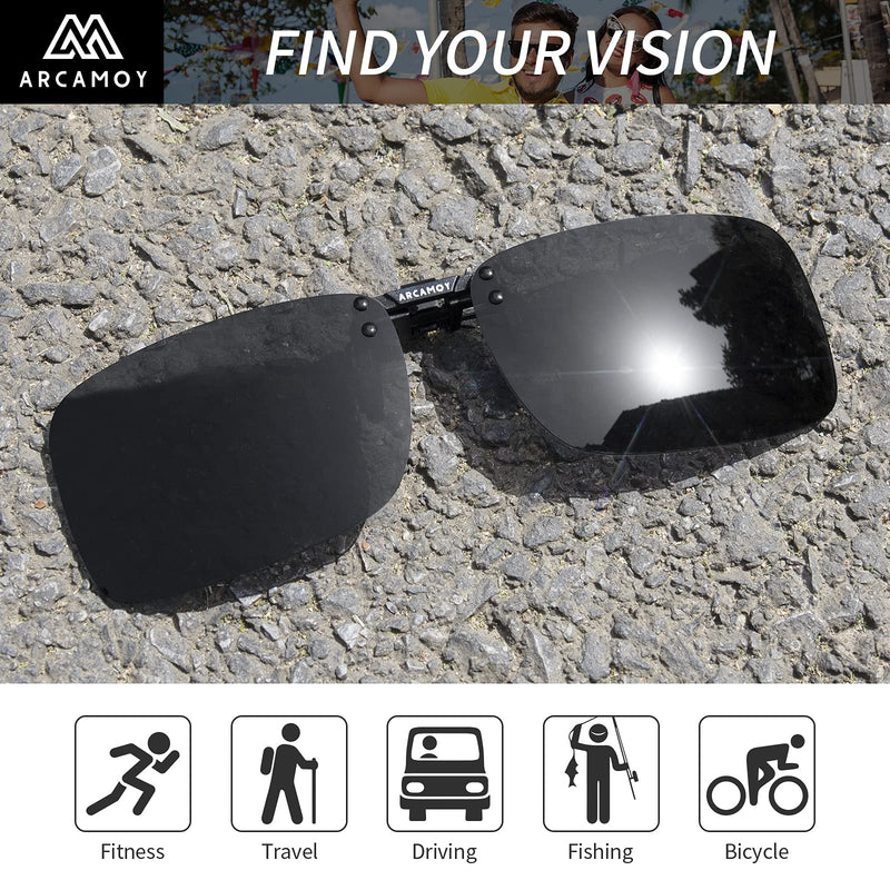 [Australia] - ARCAMOY Clip on Sunglasses Over Prescription Glasses Polarized Anti Glare Flip Up UV Protection Driving Glasses For Men Women Black 